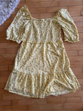 Cottagecore Yellow Floral Smocked Dress